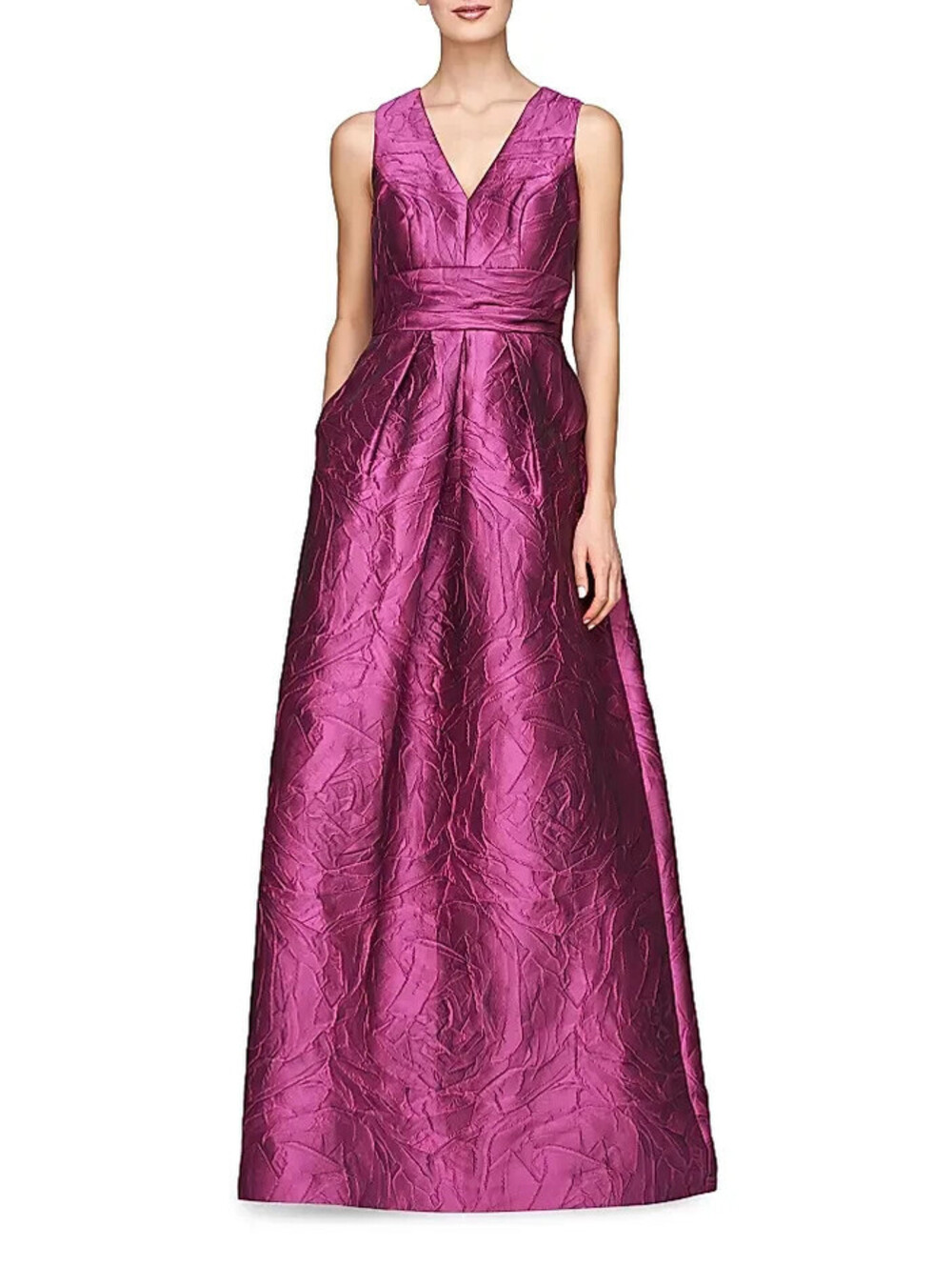 New, Kay Unger Mariah Jacquard Textured Gown in Sangria Sz 10 #LD452